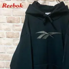 【希少】Reebok リーボック　プルオーバーパーカー　刺繍ビックロゴ　ブラック