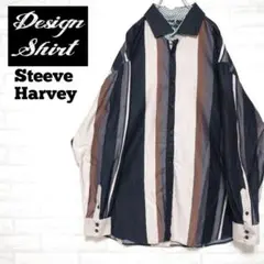 《USA古着》Steeve Harvey 太ライン ストライプシャツ ワイド襟