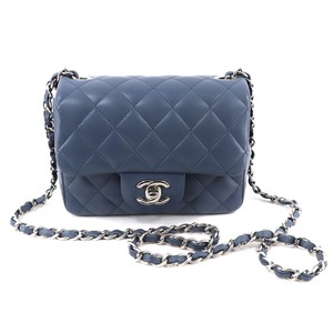 シャネル CHANEL マトラッセ ミニマトラッセ ミニマト バッグ ショルダーバッグ ラムスキン ブルー 青 シルバー金具 チェーンバッグ