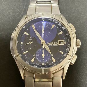 【希少】SEIKO セイコー ワイアード WIRED クロノグラフ メンズ腕時計 青 ブルー ネイビー 7T92-0GB1 金属ベルト 純正ベルト 未稼働品