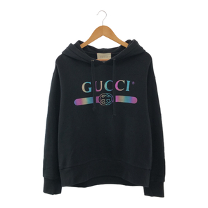 GUCCI グッチ 【men3813M】 ホログラムロゴフーディー パーカー ロゴ BLK ブラック 黒 メンズ ユニセックス ブランド MO