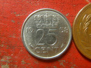 外国・オランダ／２５セント・ニッケル貨（1958年）　240506