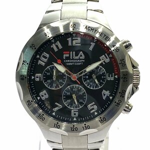 1円スタート 稼働 FILA フィラ メンズ 腕時計 MOVT-VD54 クロノグラフ デイト クォーツ QZ ラウンドフェイス シルバー 3針 黒文字盤