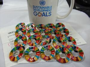  SDGs ピンバッジ 20個（送料無料）（14630円税込）（国連ブックショップ購入）（新品未使用）（保存袋20枚付)(ラバークラスプ付素材)UN30
