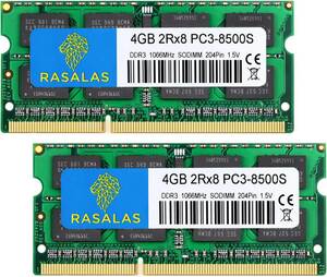 4GBx2-8500S緑色 DDR3-SODIMM-1066 8GB メモリ PC3-8500S 1067MHz 1066MHz 