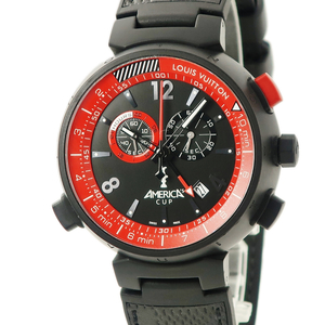 【3年保証】 ルイヴィトン タンブール クロノグラフ アメリカズカップ2013記念限定 Q101A 黒 赤 クオーツ メンズ 腕時計