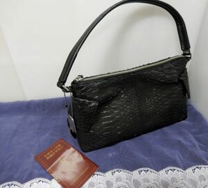 美品 鞄 ◆ JRA認定 ◆パイソン 蛇革 ワンショルダーバッグ / トートBag / BLACK 日本製 ◆ レディース カバン