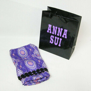 ■ANNA SUI【アナスイ】パープル柄 シルク スカーフ ストール 176×40■