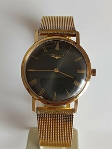 手巻き 稼働品 ロンジン メンズ腕時計 黒色ローマ数字文字盤 二針 LONGINES