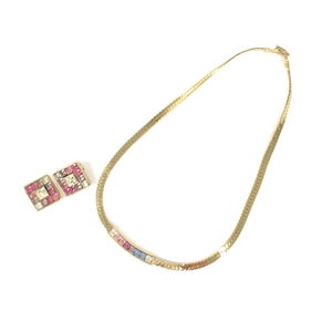 ◆GIVENCHY ジバンシィ ネックレス＆イヤリング ◆ ゴールドカラー×ピンク カラーストーン レディース ヴィンテージ accessory