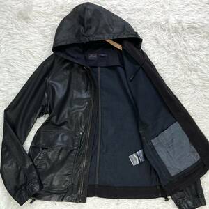 【美品 希少 XL相当】 DIESEL レザー ジャケット パーカー ジョグジーンズ J-DAN スウェット ストレッチ ディーゼル メンズ ブラック 黒 L