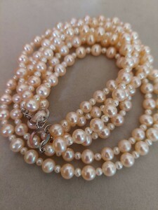 1000円スタート！！艷やか、美しい　本真珠　ロング　2連デザインネックレス　全長約86cm　レア商品