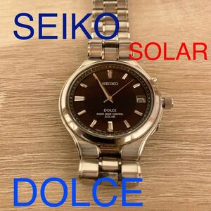 セイコー SEIKO ソーラー 腕時計 シルバー DOLCE SOLAR 7B22-0AK0 メンズ　ブラック　黒　稼働品