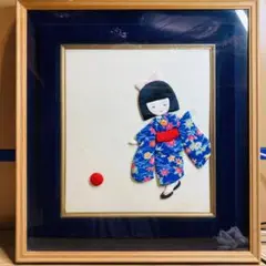 1970年代/押し絵女の子とまり/立体的な刺繍画