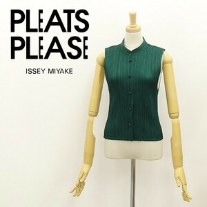 美品◆PLEATS PLEASE プリーツ プリーズ イッセイミヤケ プリーツ加工 ハイネック ノースリーブ ブラウス トップス ダークグリーン 4