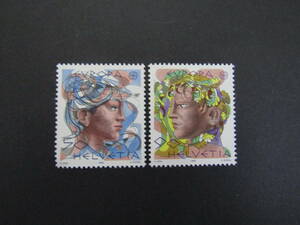 ●　【スイスの切手】　「ヨーロッパ切手・男女の顔（Ｈ．エル二画）」（２種）　1986年（昭和61年）発行　希少　●
