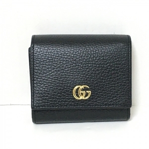 グッチ GUCCI 2つ折り財布/ミニ/コンパクト 598587 GGマーモント レザー 黒 L字ファスナー 美品 財布