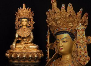 【清】某有名収集家買取品 西蔵・チベット伝来・時代物 銅金 釈迦牟尼仏造像 極細工 密教古美術