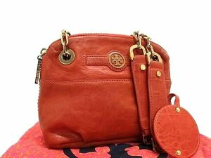 1円 ■美品■ TORY BURCH トリーバーチ レザー チェーン ショルダーバッグ 肩掛けかばん レディース オレンジブラウン系 BJ2694