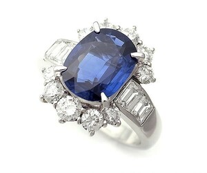 【緑屋質屋】特選ハイジュエリー　サファイア・ダイヤリング　S4.03ct　D1.10ct　Pｔ900【中古】