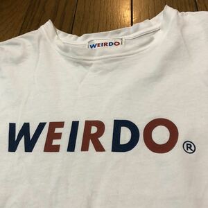 訳ありMサイズ！weirdo ウィアード 古着半袖Tシャツ 白 ロゴT 首ダメージ、小穴、シミ有り ケンコバ gladhand グラッドハンド