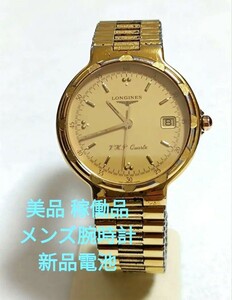 稼働品 ロンジン CONQUEST VHP メンズ腕時計 ゴールド文字盤 三針デイト付き 新品電池 LONGINES