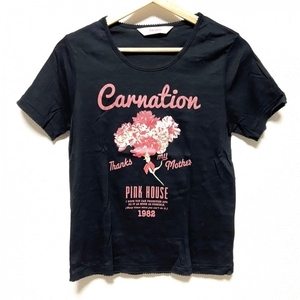 ピンクハウス PINK HOUSE 半袖Tシャツ サイズM - 黒×レッド×マルチ レディース クルーネック/花柄 美品 トップス