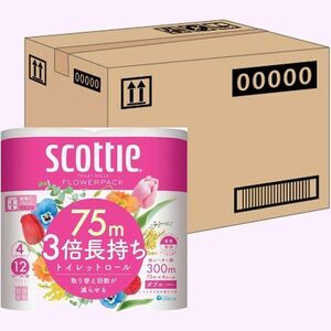 ケース販売 ×12パック入り 75mダブル 4ロール レットホワイト 3倍長持ち フラワーパック スコッティ 49