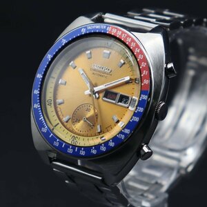 OH済 SEIKO セイコー 5スポーツ スピードタイマー 自動巻 イエローゴールド文字盤 6139-6002 ペプシベゼル 1960-1970年代 メンズ