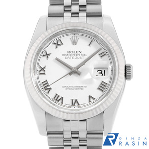 ロレックス デイトジャスト 116234 ホワイト ローマ 5列 ジュビリーブレス ランダム番 中古 メンズ 腕時計　