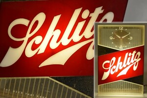 希少 当時物 Schlitz シュリッツ 電飾 看板 時計 動作品 インテリア アメリカ ビール バー パブ ディスプレイ ビンテージ 珍品 RL-117G/000