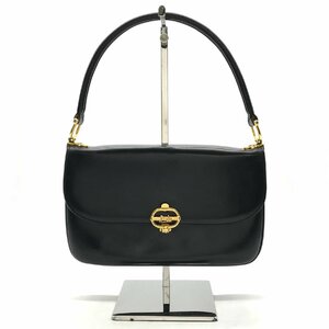 良品 CELINE セリーヌ 馬車金具 ヴィンテージ レザー ハンド バッグ ブラック a2287