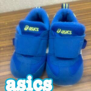 asics baby ◆ スニーカー 14cm ブルー系 ｘ白ｘ蛍光グリーン ◆ アシックス ベビー