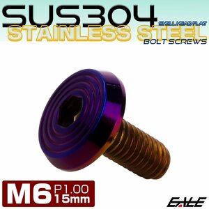 ステンレスボルト M6×15mm P1.0 シェルヘッド フラット 六角穴付 ボタンボルト SUS304 焼きチタンカラー TR0808