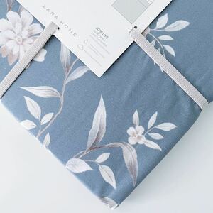 新品 ZARA HOME ザラホーム フラワー プリント フラットシーツ シングル マルチカバー 花柄 ペトロール ブルー 青