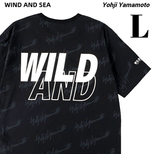L 新品【WIND AND SEA Yohji Yamamoto Monogram Print T-shirt / WS-22WSTE-02 BLACK-BLACK ウィンダンシー Tシャツ ヨウジヤマモト】