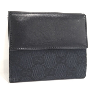 【中古】GUCCI Wホック 財布 ジャッキー レザー キャンバス ブラック