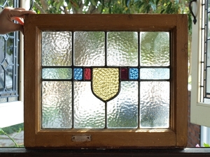 ■アンティークステンドグラス12188-2 紋章柄 シンプル 装飾 英国 イギリス 窓 ドア 内装に ■