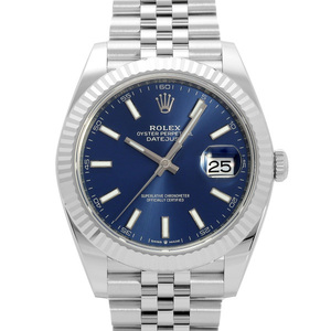 ロレックス ROLEX デイトジャスト 41 126334 ブライトブルー/バー文字盤 新品 腕時計 メンズ