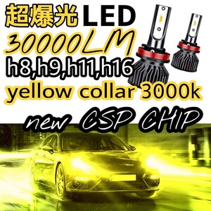 HIDより明るい！！★超爆光30000LMイエローLEDフォグorヘッドライト薄型モデル！H8,H9,H11,H16最新CSPチップ搭載