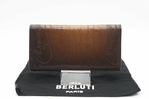 ☆安心の３大保証☆ ABランク ≪BERLUTI ベルルッティ/二つ折り長財布≫ スクリットレザー サンタル ロングウォレット CACAO INTENSO 茶