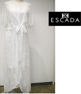 【新品・B品】ESCADA（エスカーダ）フォーマル　ワンピース　レースドレス 白いワンピース 白いドレス ひざ丈ワンピース　※裾のよごれあり