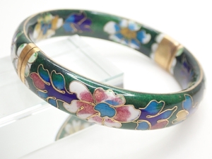 K986　ヴィンテージ バングル 中国七宝 緑地 花模様 20cm Vintage bangle Bracelet