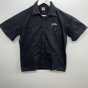 ◆オススメ◆SUGAR CANE 刺繍入半袖ワークシャツ ブラック　HERRINGBONE WORK SHIRT W/EMB