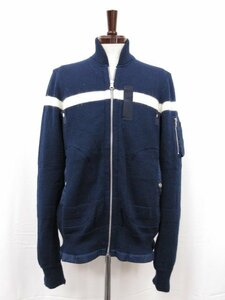 HH美品 【サカイ sacai】 ミドルゲージ ラインデザイン ジップアップ ニットブルゾン (メンズ) size３ ネイビー 12-00317M ■29MN4855■