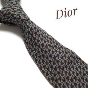 美品 Christian Dior クリスチャン ディオール ネクタイ ハイブランド 高級 水色 ブラウン 茶 ウール 797