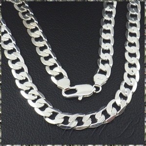 [NECKLACE] 925 Sterling Silver Plated Curve Chain シャイニング 6面カット 喜平 チェーン シルバー ネックレス 9.5x460mm (61g)