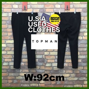 BP3-362★W92センチ位★状態良好★USA古着★オーバーサイズ【TOPMAN】スリムフィット スラックスパンツ【36R メンズ XL】ブラック 黒パン