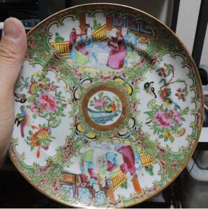 清光緒時代 広彩 粉彩人物 鳥花 磁皿 本物保証 広東省博物館保管と同じ形