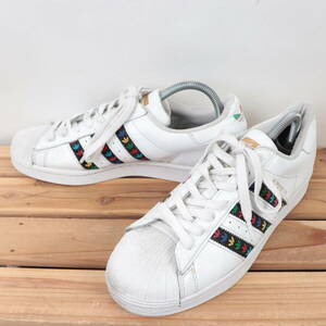 z435 アディダス スーパースター 金ベロ US8 1/2 26.5cm/白 ホワイト 黒 マルチカラー ロゴ柄 adidas SUPERSTAR メンズ スニーカー 中古